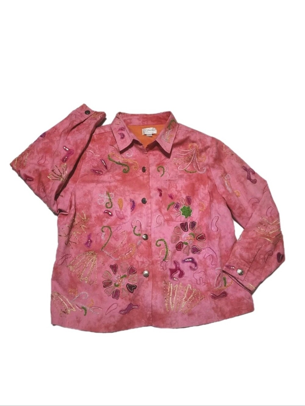 CJ Banks Pink Coral Shirt Jacket Denim Style Shacket Women's 1X Colorful India